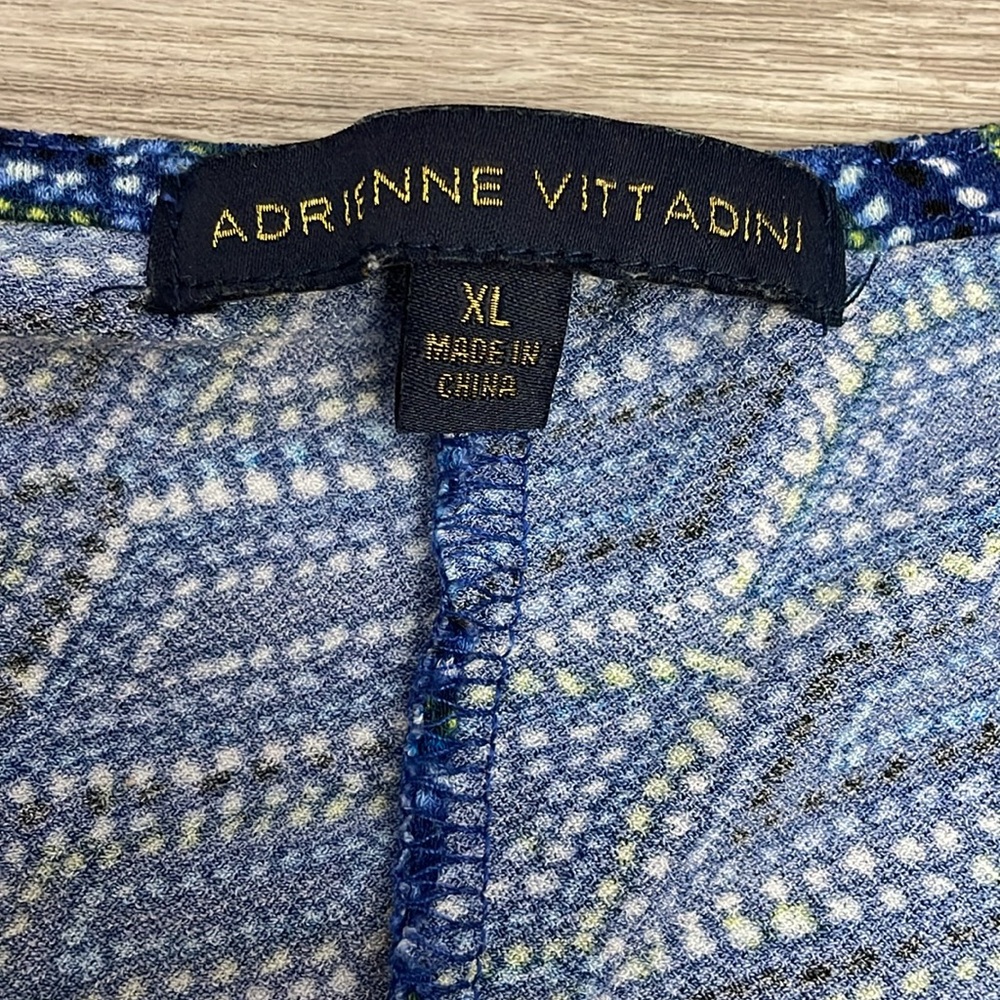 Adrienne Vittadini Blue, Green & White Print Sleeveless Ruched Blouse Size XL - Picture 9 of 12
